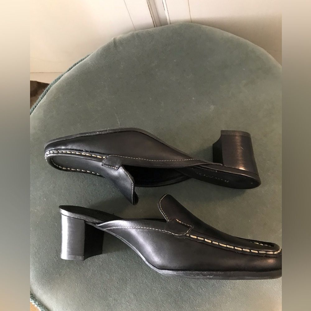 Bass & Co Cecile Loafer Block Heel Slide Loafers Black Leather 6.5 EUC - Picture 2 of 6